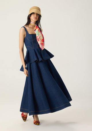 Peni blue solid blouse with lyro skirt