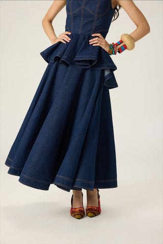Peni blue solid blouse with lyro skirt