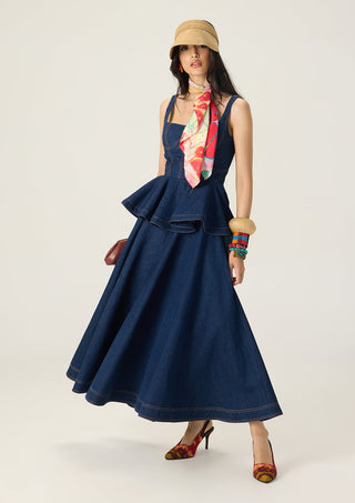 Peni blue solid blouse with lyro skirt