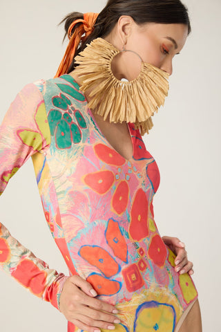 Kenzie multicolor printed bodysuit with leni cape