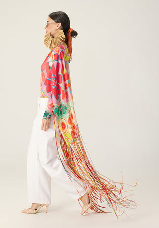 Kenzie multicolor printed bodysuit with leni cape
