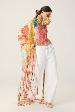 Kenzie multicolor printed bodysuit with leni cape