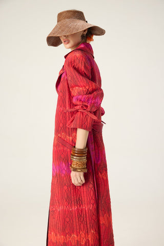 Clover red printed trench with bex blue jeans