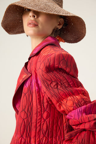 Clover red printed trench with bex blue jeans