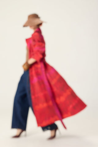 Clover red printed trench with bex blue jeans