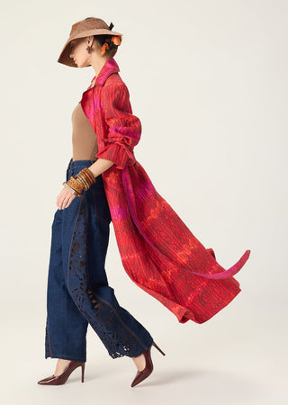 Clover red printed trench with bex blue jeans