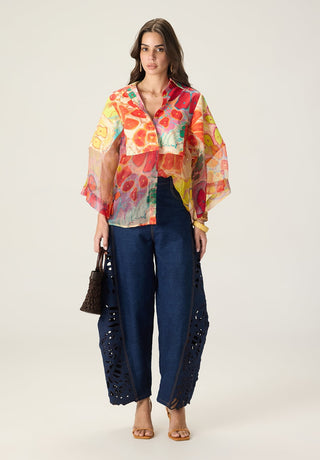 Bellamy multicolor printed shirt with bex blue jeans