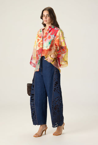 Bellamy multicolor printed shirt with bex blue jeans