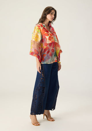 Bellamy multicolor printed shirt with bex blue jeans
