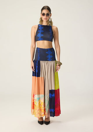 Jules blue printed blouse with delaney multicolor skirt