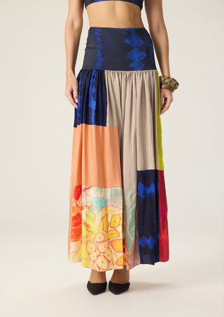Jules blue printed blouse with delaney multicolor skirt