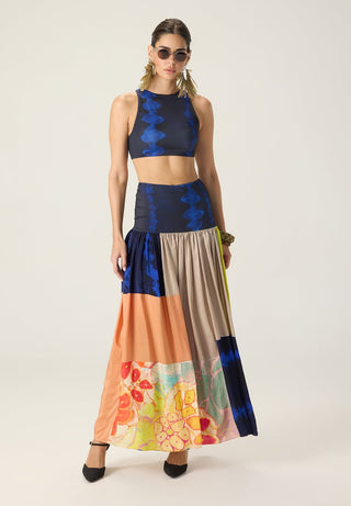 Jules blue printed blouse with delaney multicolor skirt