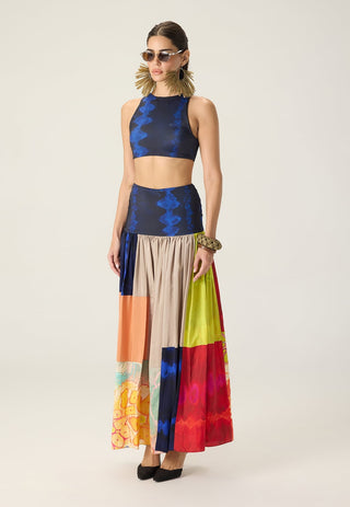 Jules blue printed blouse with delaney multicolor skirt