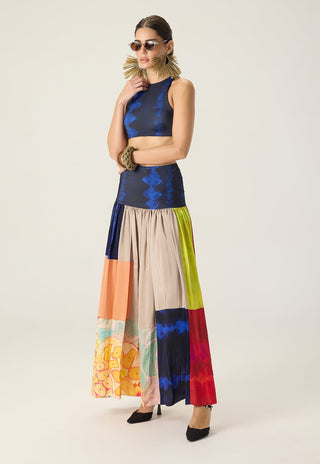Jules blue printed blouse with delaney multicolor skirt