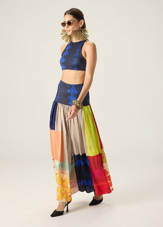 Jules blue printed blouse with delaney multicolor skirt