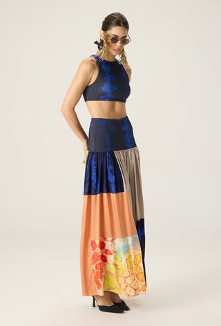Jules blue printed blouse with delaney multicolor skirt