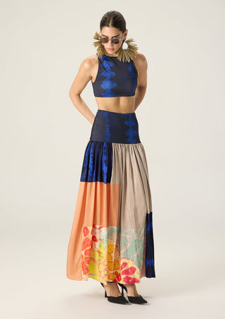 Jules blue printed blouse with delaney multicolor skirt
