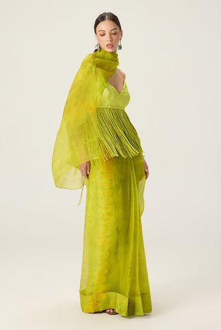 Agatha lime green draped sari with blouse