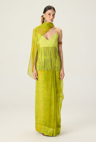 Agatha lime green draped sari with blouse