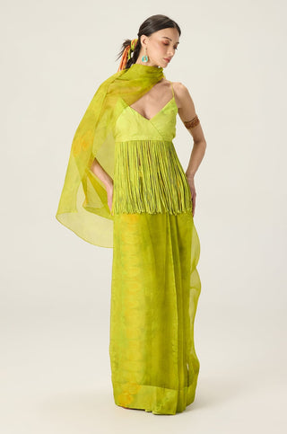 Agatha lime green draped sari with blouse