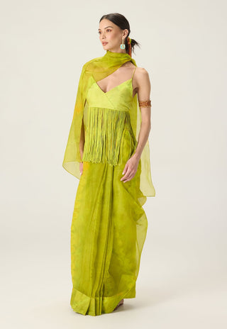 Agatha lime green draped sari with blouse