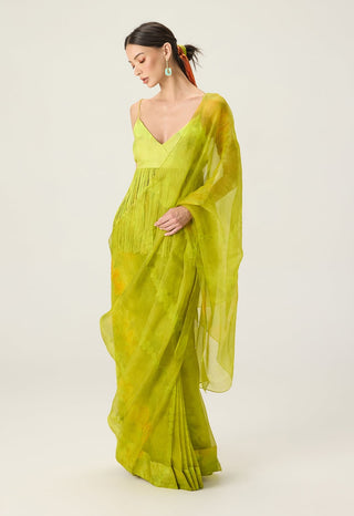 Agatha lime green draped sari with blouse