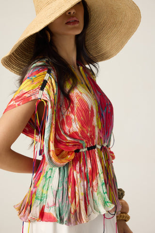 Monica multicolor printed blouse with skirt