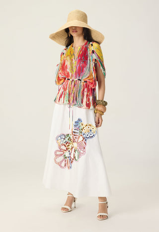 Monica multicolor printed blouse with skirt