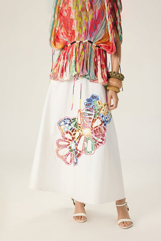 Monica multicolor printed blouse with skirt