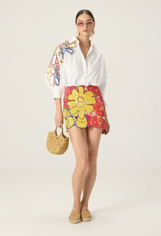 Scottie white embroidered shirt with makenna skirt