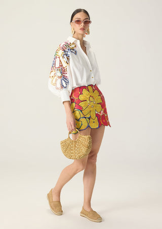 Scottie white embroidered shirt with makenna skirt