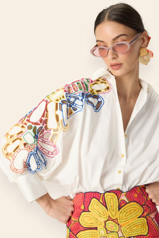 Scottie white embroidered shirt with makenna skirt