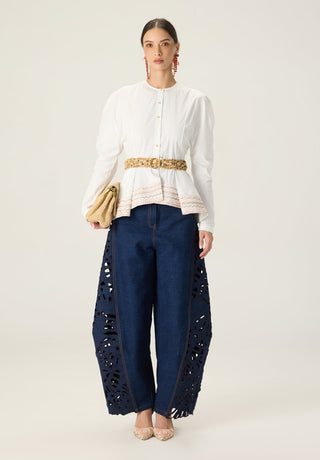 Logan white solid shirt with bex blue jeans
