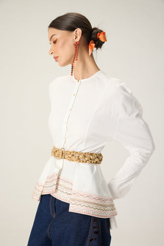 Logan white solid shirt with bex blue jeans