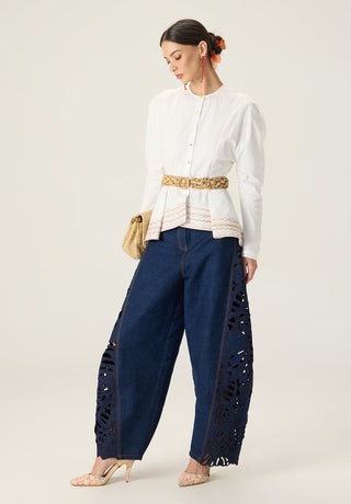 Logan white solid shirt with bex blue jeans