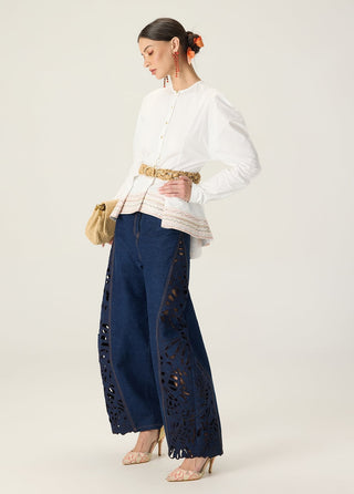 Logan white solid shirt with bex blue jeans