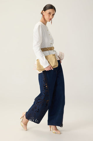 Logan white solid shirt with bex blue jeans