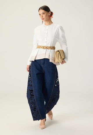 Logan white solid shirt with bex blue jeans