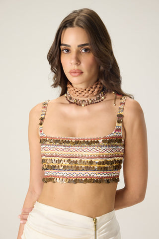 Melanine printed bustier with cape and quincy skirt