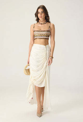 Melanine printed bustier with cape and quincy skirt