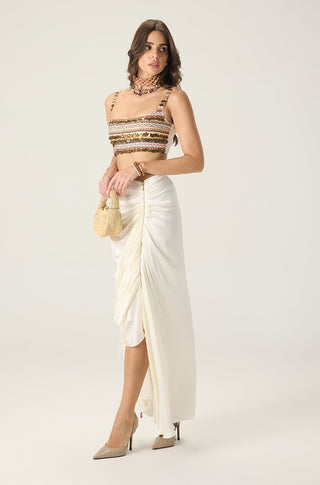 Melanine printed bustier with cape and quincy skirt