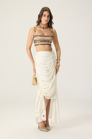 Melanine printed bustier with cape and quincy skirt