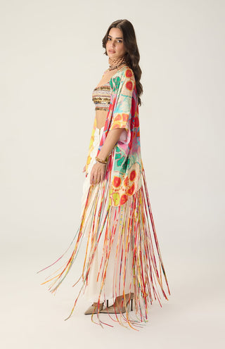 Melanine printed bustier with cape and quincy skirt