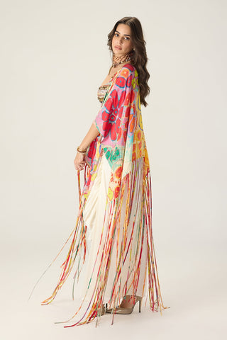 Melanine printed bustier with cape and quincy skirt