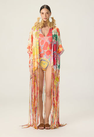 Kenzie multicolor printed swimsuit with leni cape