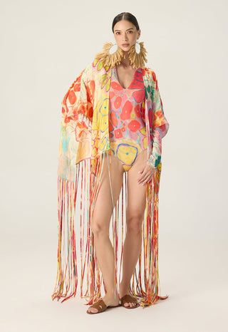Kenzie multicolor printed swimsuit with leni cape