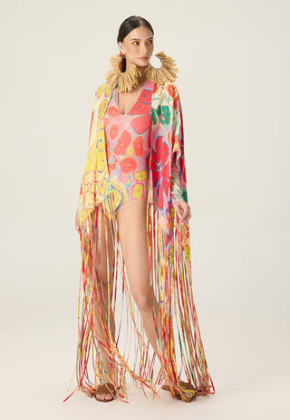 Kenzie multicolor printed swimsuit with leni cape