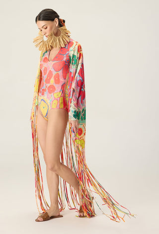 Kenzie multicolor printed swimsuit with leni cape