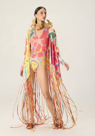 Kenzie multicolor printed swimsuit with leni cape