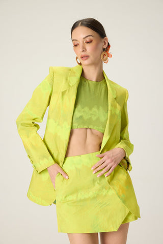 Jamie lime green printed blouse with rebekkah blazer and sia skort